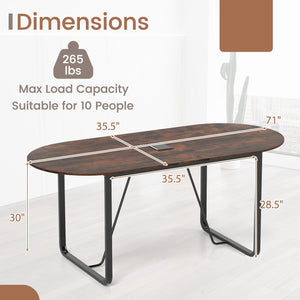 71 Inches Executive Table Oval Home Office Table with Cable Management Hole-Rustic Brown view 5