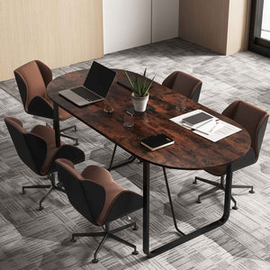 71 Inches Executive Table Oval Home Office Table with Cable Management Hole-Rustic Brown view 7