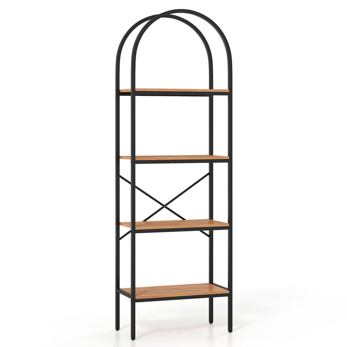 71 inches Tall Arched Bookcase 4-Tier with Storage Shelves & Metal Frame for Home Office-Brown & Black