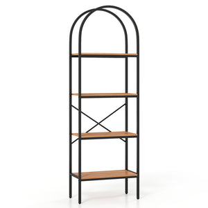 71 inches Tall Arched Bookcase 4-Tier with Storage Shelves & Metal Frame for Home Office-Brown & Black