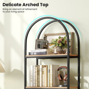 71 inches Tall Arched Bookcase 4-Tier with Storage Shelves & Metal Frame for Home Office-Brown & Black view 7