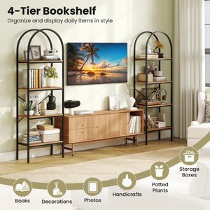 71 inches Tall Arched Bookcase 4-Tier with Storage Shelves & Metal Frame for Home Office-Brown & Black view 8