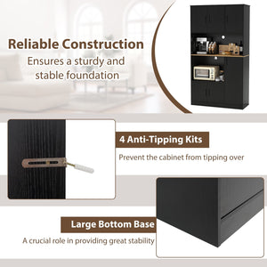 71 inches Tall Kitchen Pantry Cabinet with Charging Station Wooden Buffet Cupboard Sideboard-Black view 8