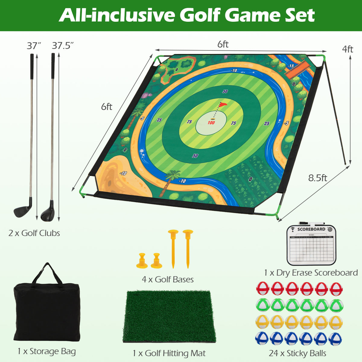 71 x 71 Inches Golf Chipping Game Set with 2 Adjustable Clubs view 3