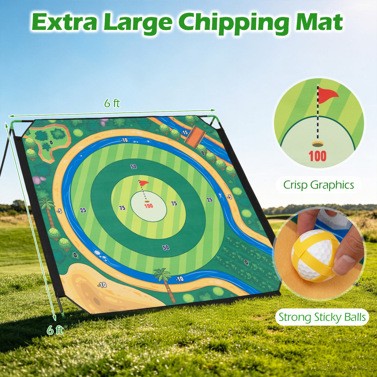 71 x 71 Inches Golf Chipping Game Set with 2 Adjustable Clubs view 4