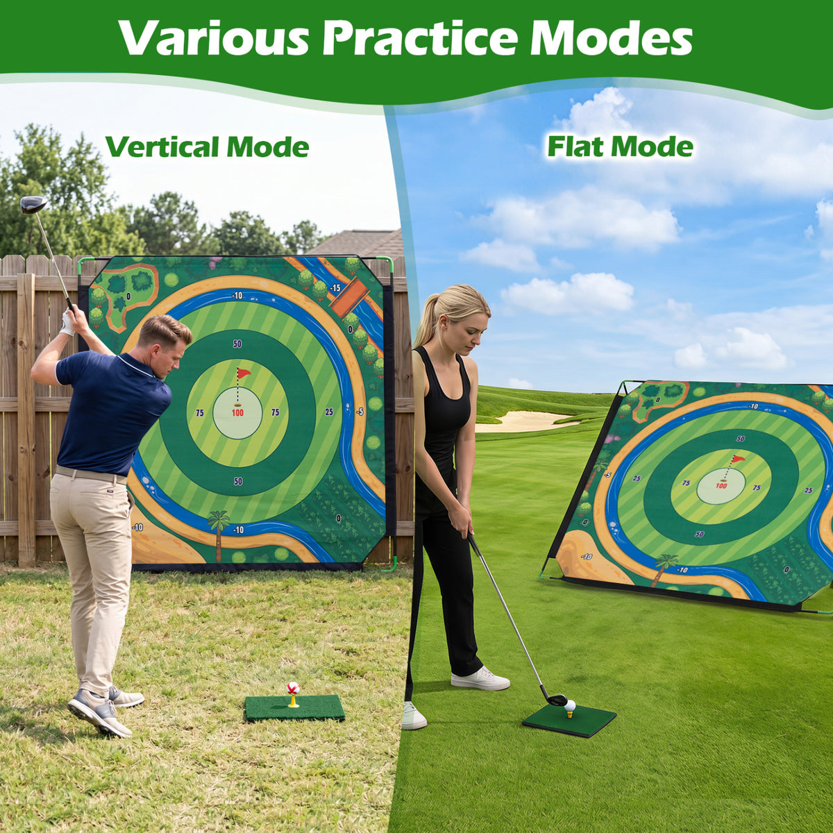 71 x 71 Inches Golf Chipping Game Set with 2 Adjustable Clubs view 7