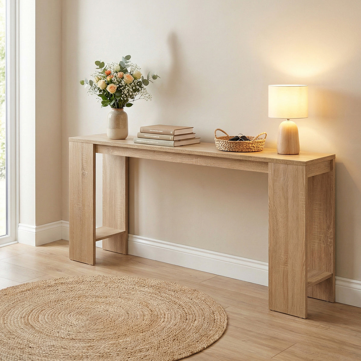 71 Inches Long Console Table with Storage for Hallway-Natural view 7