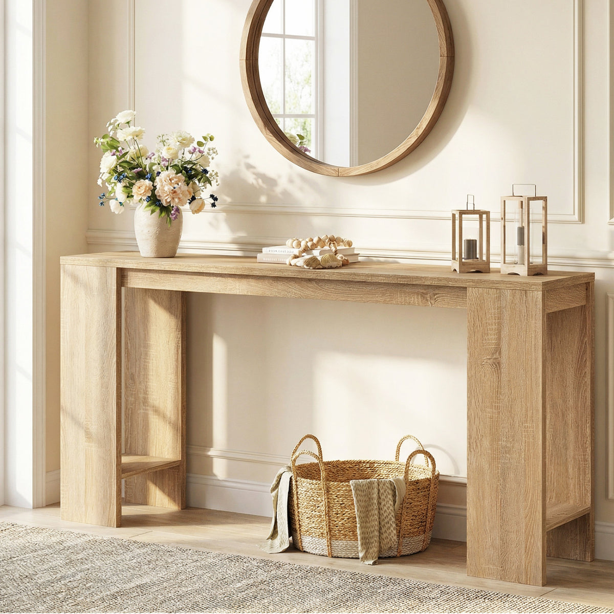 71 Inches Long Console Table with Storage for Hallway-Natural view 8