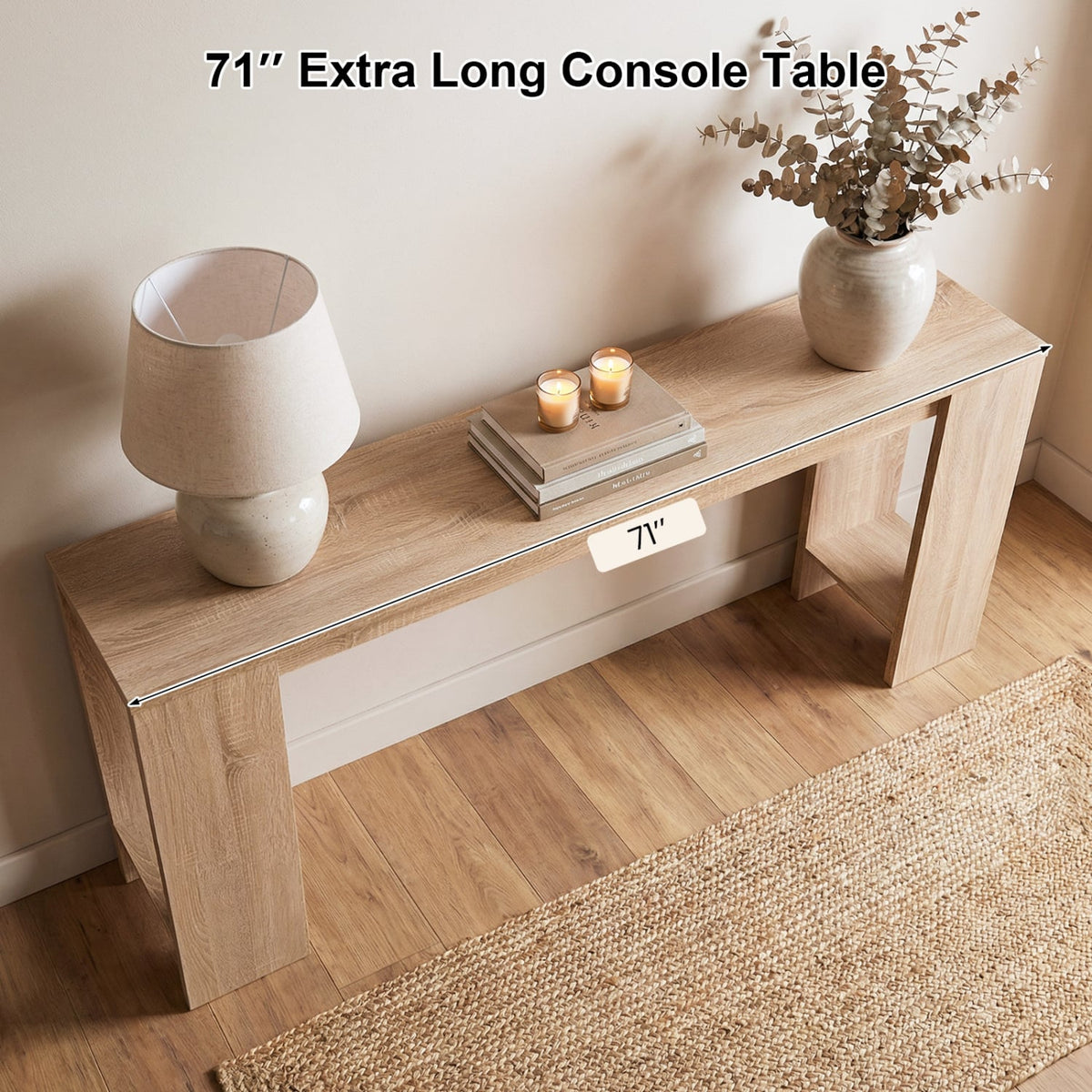 71 Inches Long Console Table with Storage for Hallway-Natural view 9