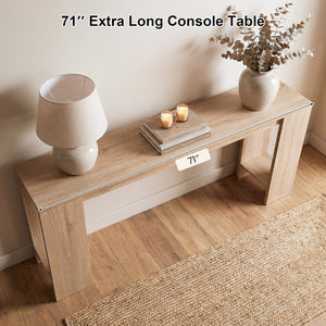 71 Inches Long Console Table with Storage for Hallway-Natural view 9