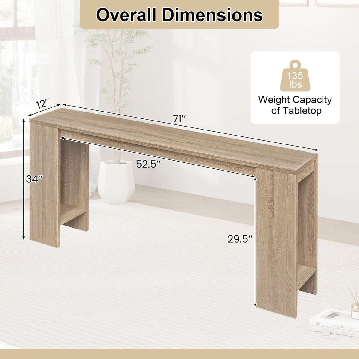 71 Inches Long Console Table with Storage for Hallway-Natural view 5