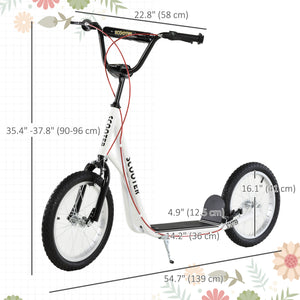 Aosom Kids Kick Scooter for 5+ Year Old, Kids Ride on Toy w/ 16'' Inflatable Wheel Dual Brakes