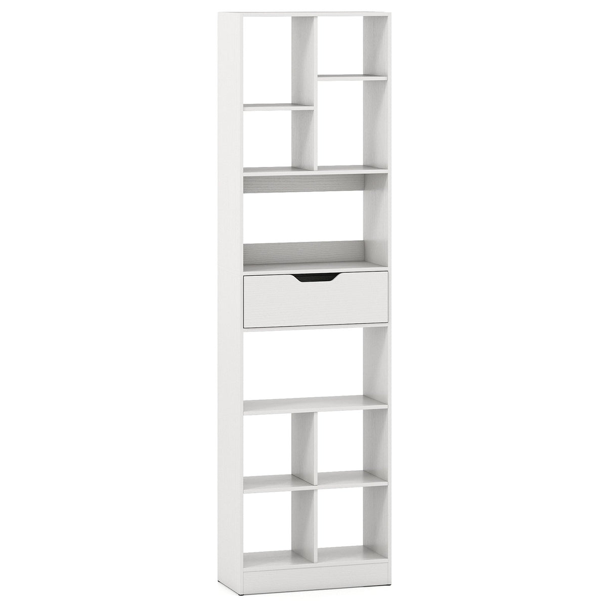 71inch Tall Freestanding Bookcase with Drawer 10-Cube Storage Organizer-White view 4