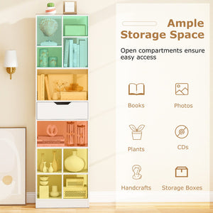 71inch Tall Freestanding Bookcase with Drawer 10-Cube Storage Organizer-White view 7