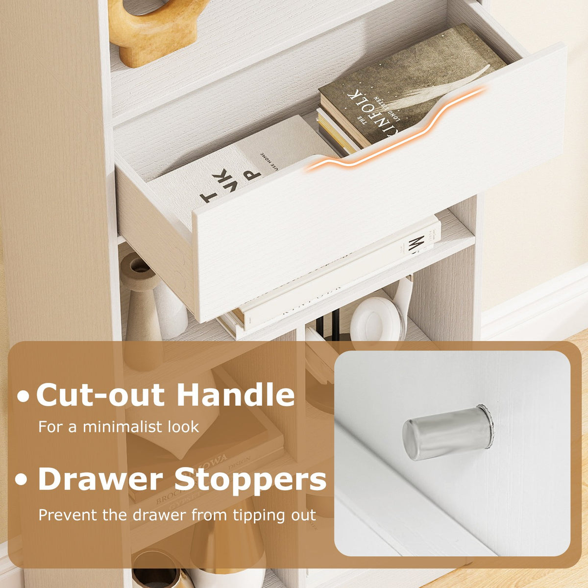 71inch Tall Freestanding Bookcase with Drawer 10-Cube Storage Organizer-White view 8