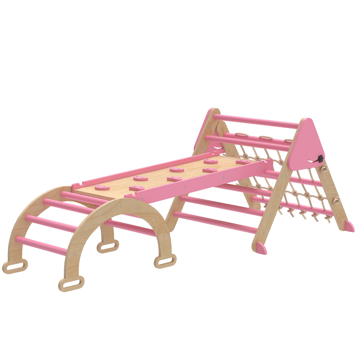 Qaba 8-in-1 Pikler Triangle Set, Foldable Wooden Climbing Toys with Arch, Ramp and Ladder for Ages 18-48 Mouths