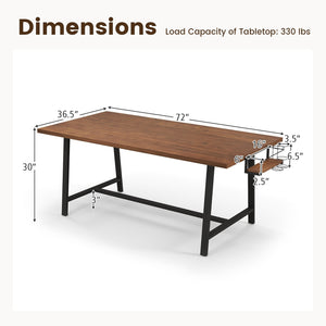 72 Inch Dining Table Rectangular Kitchen Table with 2-Bottle Wine Rack for 5-7-Walnut view 5