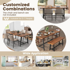 72 Inch Dining Table Rectangular Kitchen Table with 2-Bottle Wine Rack for 5-7-Walnut view 7