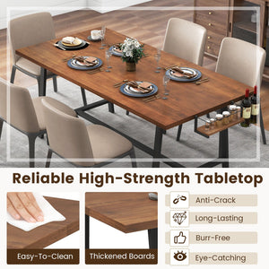 72 Inch Dining Table Rectangular Kitchen Table with 2-Bottle Wine Rack for 5-7-Walnut view 8