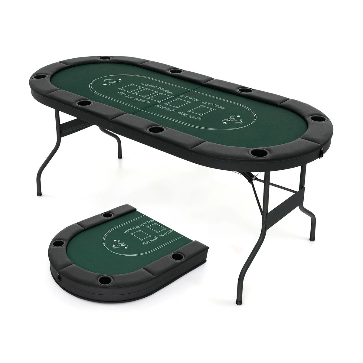 72 Inch Foldable Poker Table for 8 Players Portable Oval Card Board Game Table-Green