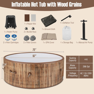 72 Inches Inflatable Hot Tub SPA with 120 Air Jets Electric Heater Pump for 4-6 Person-Coffee view 4