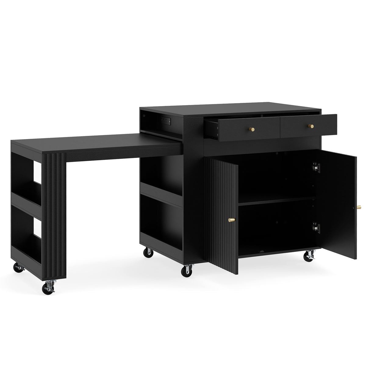 72 inches Kitchen Island with Extendable Dining Table and Power Outlet-Black