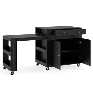 72 inches Kitchen Island with Extendable Dining Table and Power Outlet-Black