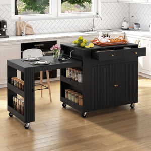 72 inches Kitchen Island with Extendable Dining Table and Power Outlet-Black view 2