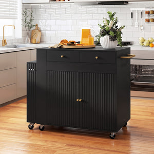 72 inches Kitchen Island with Extendable Dining Table and Power Outlet-Black view 3