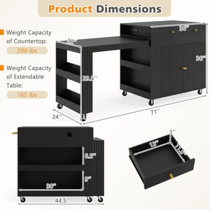 72 inches Kitchen Island with Extendable Dining Table and Power Outlet-Black view 5