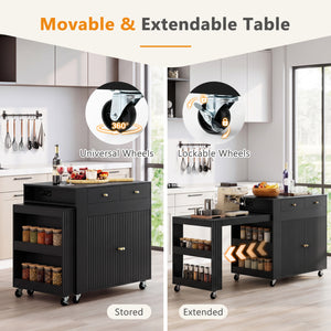 72 inches Kitchen Island with Extendable Dining Table and Power Outlet-Black view 6