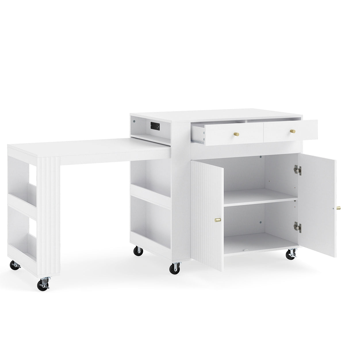 72 inches Kitchen Island with Extendable Dining Table and Power Outlet-White