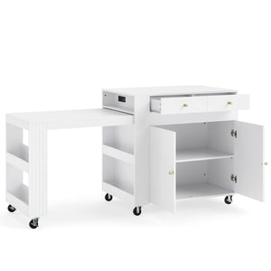 72 inches Kitchen Island with Extendable Dining Table and Power Outlet-White