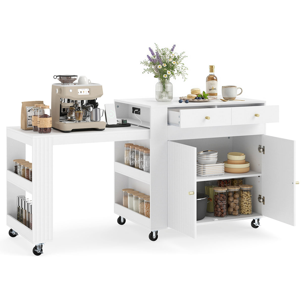 72 inches Kitchen Island with Extendable Dining Table and Power Outlet-White view 4