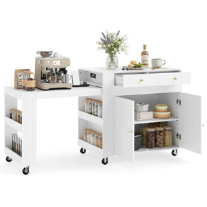 72 inches Kitchen Island with Extendable Dining Table and Power Outlet-White view 4