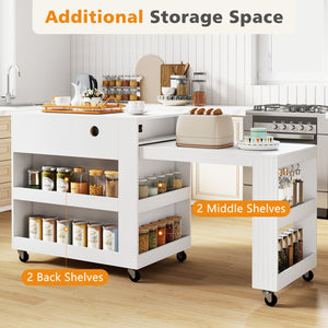 72 inches Kitchen Island with Extendable Dining Table and Power Outlet-White view 8