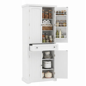 72” Tall Kitchen Cabinet, Pantry Storage Cabinet with 4 Fluted Doors and 6 Door Shelves-White view 4