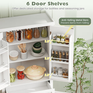 72” Tall Kitchen Cabinet, Pantry Storage Cabinet with 4 Fluted Doors and 6 Door Shelves-White view 8