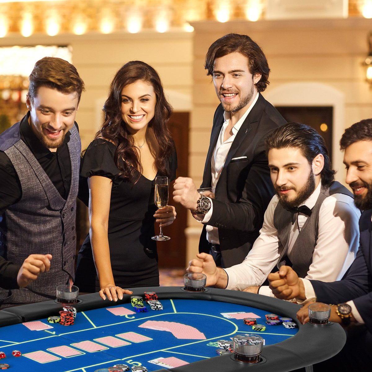 72 x 36 x 30.5 Inch Foldable Poker Table with 8 Cup Holders-Blue view 2