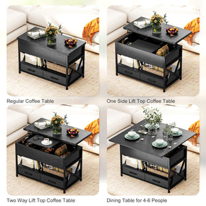 Modern Coffee Table, Lift Top Center Table with Fabric Drawers and Hidden Storage for Living Room – view 3
