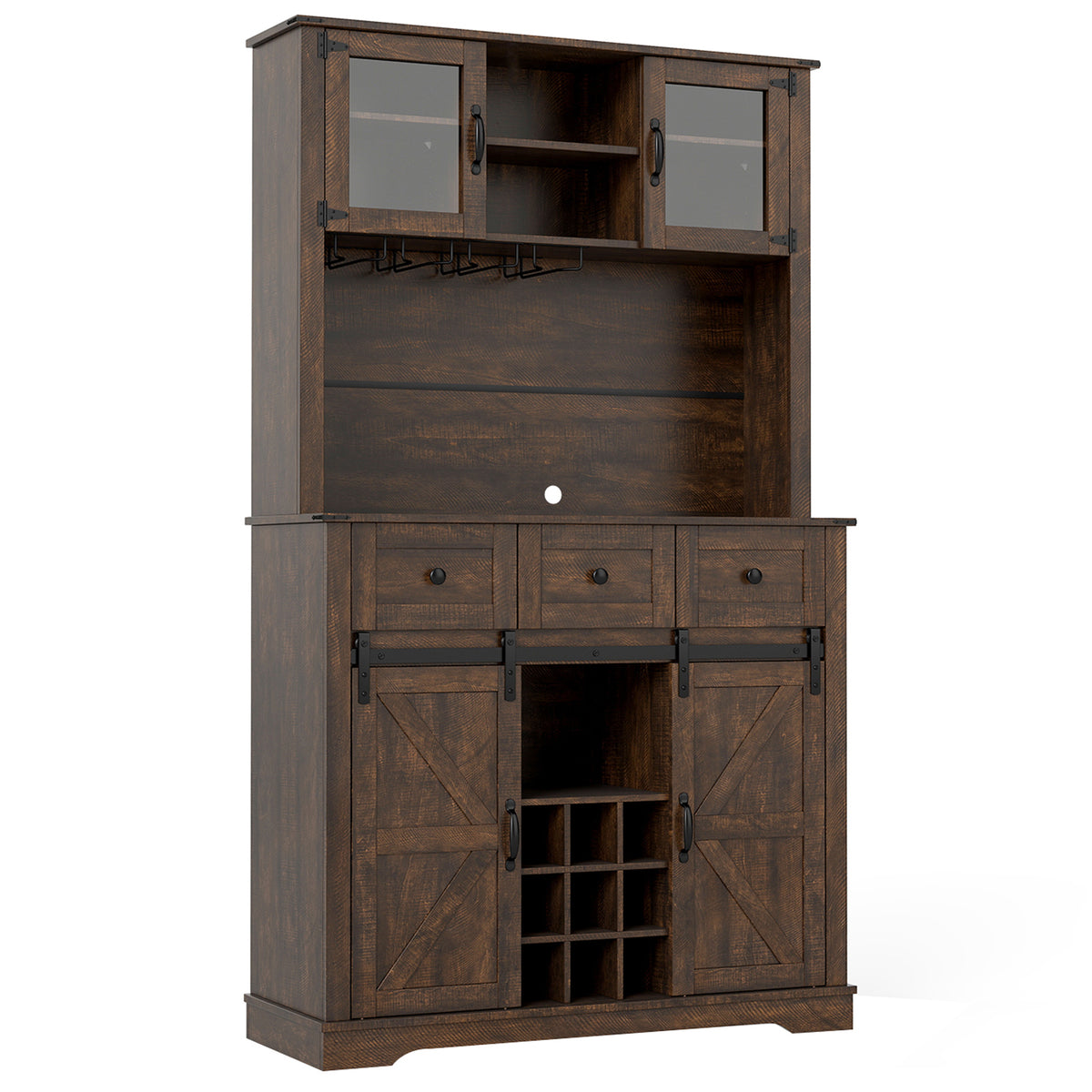 72 Inch Coffee Bar Cabinet with Drawers and Sliding Barn Doors-Brown view 4