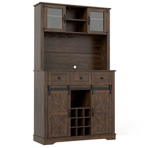 72 Inch Coffee Bar Cabinet with Drawers and Sliding Barn Doors-Brown view 4