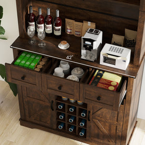 72 Inch Coffee Bar Cabinet with Drawers and Sliding Barn Doors-Brown view 6