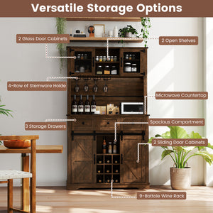 72 Inch Coffee Bar Cabinet with Drawers and Sliding Barn Doors-Brown view 7