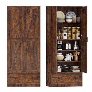 72 Inch Tall Kitchen Pantry Cabinet Farmhouse Wooden Cupboard with 2 Doors-Rustic Brown view 4