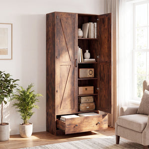 72 Inch Tall Kitchen Pantry Cabinet Farmhouse Wooden Cupboard with 2 Doors-Rustic Brown view 6