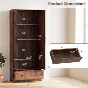 72 Inch Tall Kitchen Pantry Cabinet Farmhouse Wooden Cupboard with 2 Doors-Rustic Brown view 5