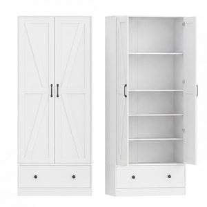 72 Inch Tall Kitchen Pantry Cabinet Farmhouse Wooden Cupboard with 2 Doors-White