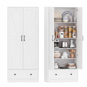 72 Inch Tall Kitchen Pantry Cabinet Farmhouse Wooden Cupboard with 2 Doors-White view 4