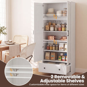 72 Inch Tall Kitchen Pantry Cabinet Farmhouse Wooden Cupboard with 2 Doors-White view 8